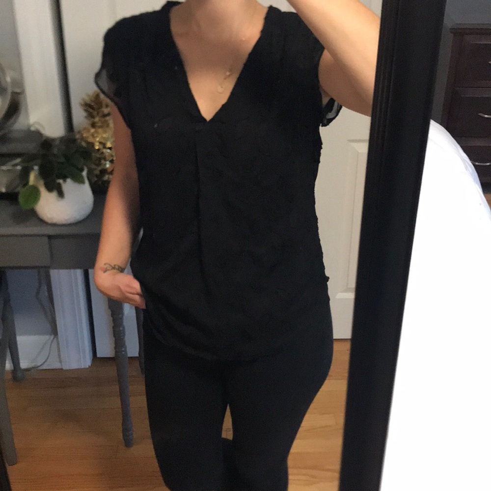 Black V neck chiffon shirt